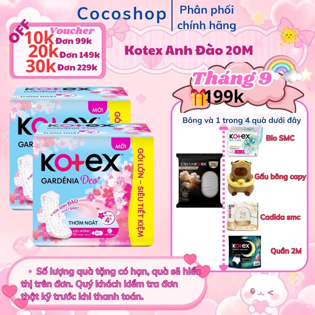 Băng vệ sinh Kotex Gardenia deo anh đào 23cm 8 miếng/  20 miếng