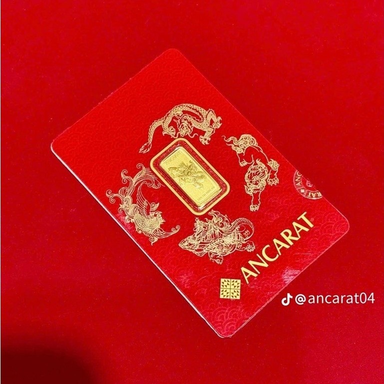 Vàng Miếng 1 Phân Tứ Linh Ancarat - Vàng Vỉ Đỏ 9999 Chiêu Tài Lộc, May Mắn, Lì Xì Tết