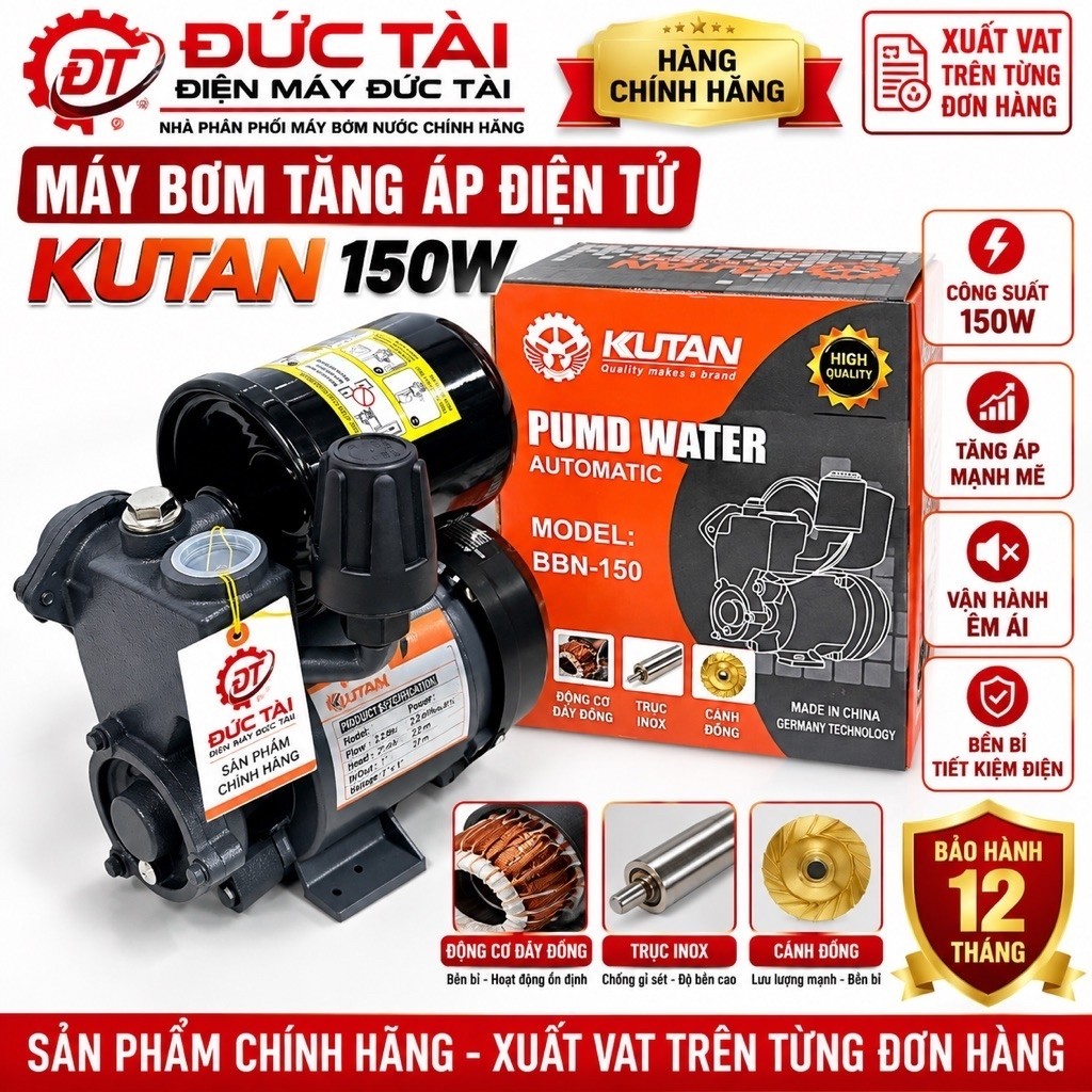 Máy bơm tăng áp gia đình KUTAN BBN-150W