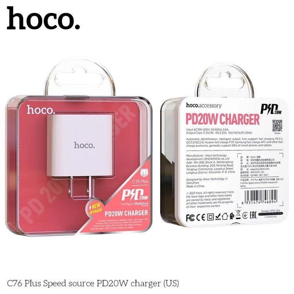CỦ SẠC NHANH  HOCO TYPE-C C76 PLUS 20W