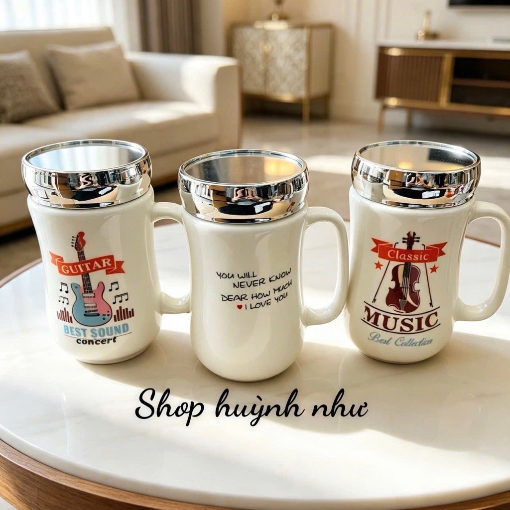 [SHOP 3K MARTS]<Ly/Cốc sứ Nắp Gương Gấu  hoạt hình cute 500ml men sứ đẹp