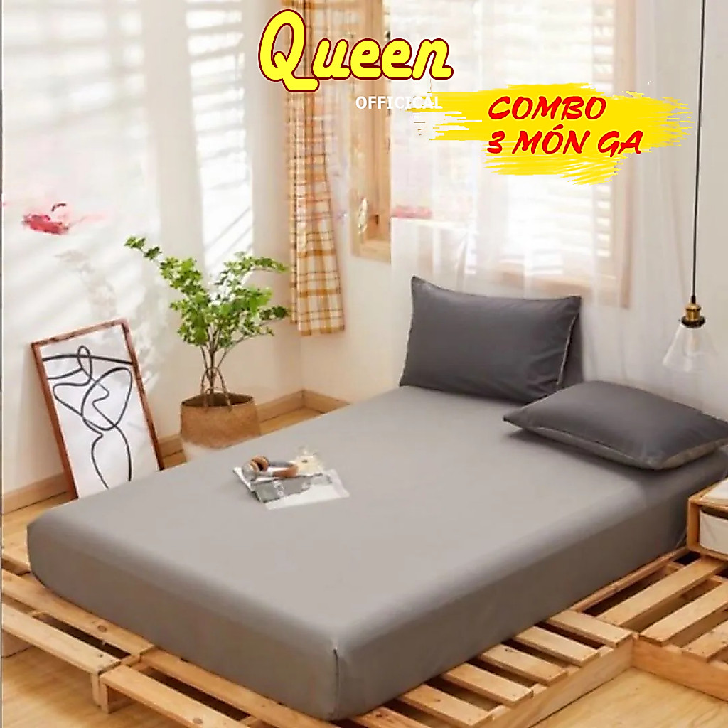Bộ ga giường cotton Tici 💖1m2x2m, 1m4x2m ,1m6x2m, 1m8x2m 💖,Ga drap trải nệm dưới 10cm - Queendecor