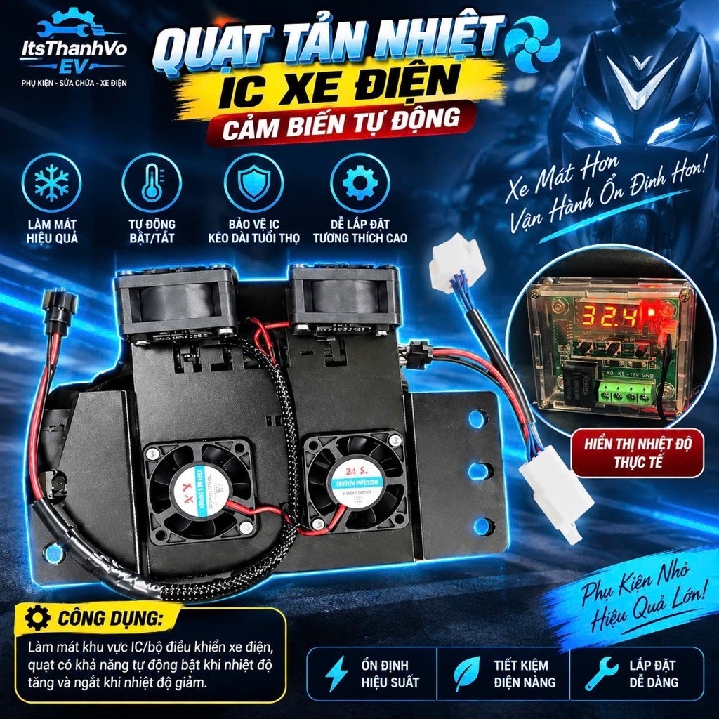 [Pro] Quạt tản nhiệt (4 quạt) , cảm biến tự động cho IC xe điện vinfast