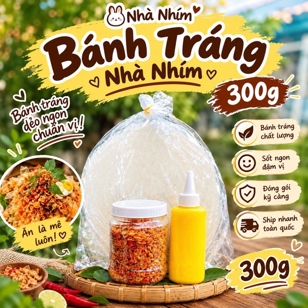 Combo Bánh Tráng Phơi Sương 300g nhà Nhím - 100g bánh , 100g muối tép hành phi , 100g bơ - Đồ ăn vặt