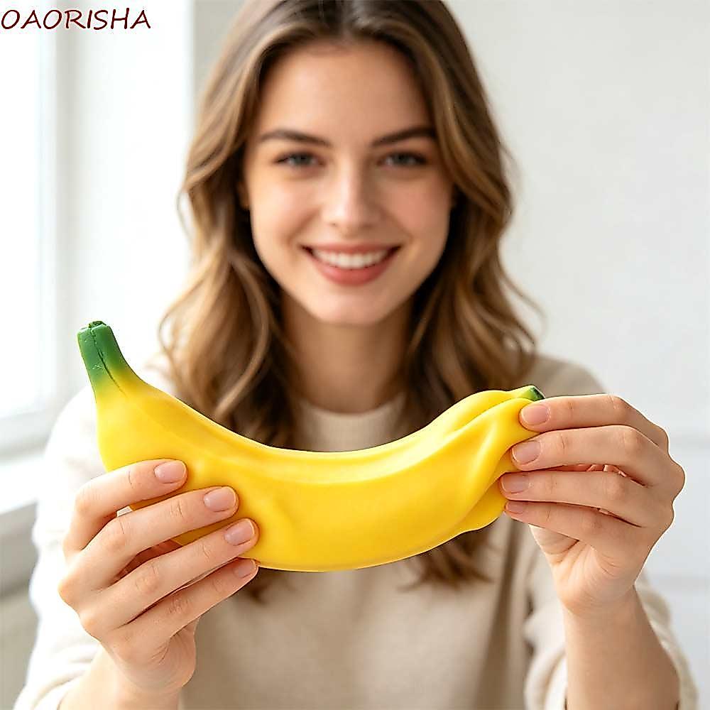 OAORISHA Đồ chơi chuối phục hồi chậm, Chuối mềm mại hình quả chuối, Mô phỏng dễ thương Mô phỏng chuố