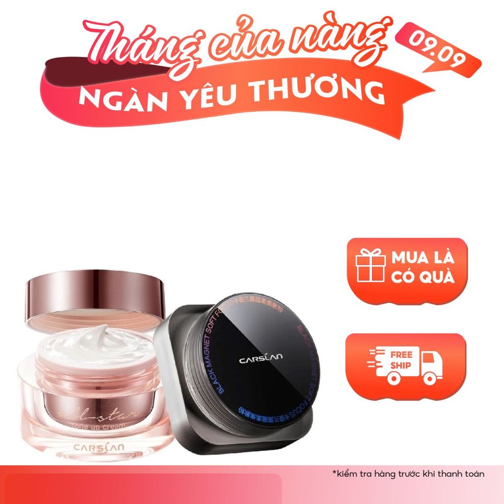 Combo kem lười Carslan nền nhanh – mịn + phấn phủ Carslan kiềm dầu, khóa nền bền màu 2025