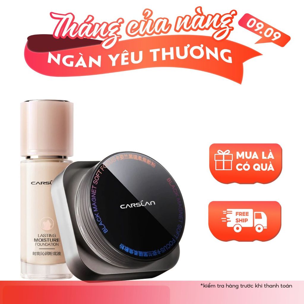 Combo Kem Nền Carslan 30g + Phấn Phủ Bột Carslan 8gLớp Nền Mỏng Mịn, Lâu Trôi, Kiềm Dầu, Không Cakey
