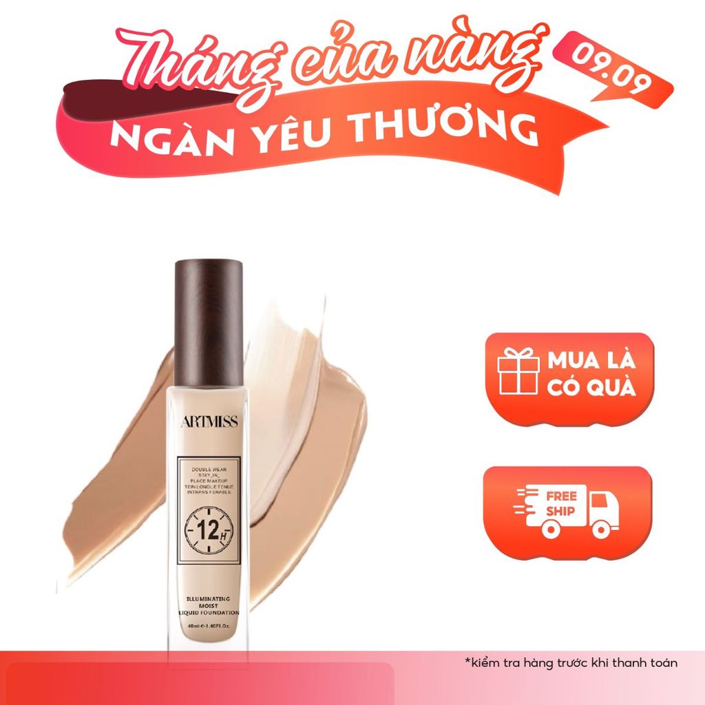 [ARTMISS] Kem nền 12h mỏng mịn dạng lỏng dưỡng ẩm kiểm soát dầu lâu trôi chống thấm nước 12H - 40ML