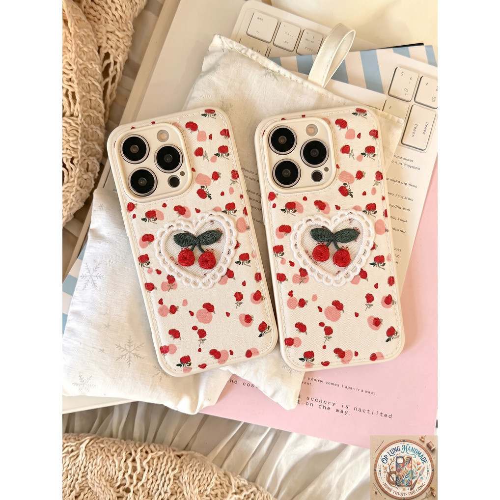 Ốp Lưng Iphone Trái Tim Cherry - Cherry Vintage Heart Xinh Yêu  - Ốp Lưng HandMade