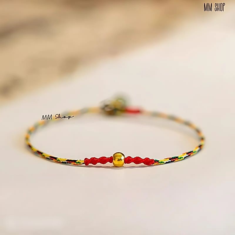 vòng tay ngũ sắc bi mạ vàng 18k cho nam và nữ, vòng tay may mắn bình an