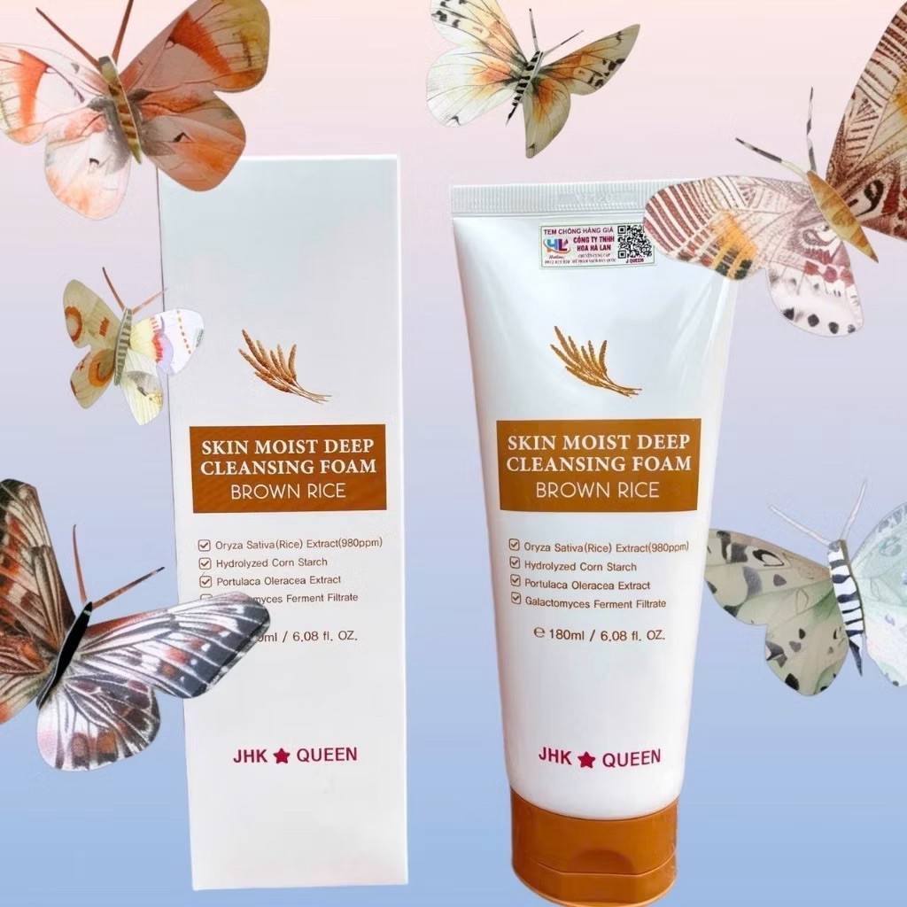 🌾 SỮA RỬA MẶT GẠO LỨT JHK QUEEN SKIN MOIST DEEP CLEANSING FOAM BROWN RICE–LÀM SẠCH SÂU DỊU NHẸ,DƯỠNG