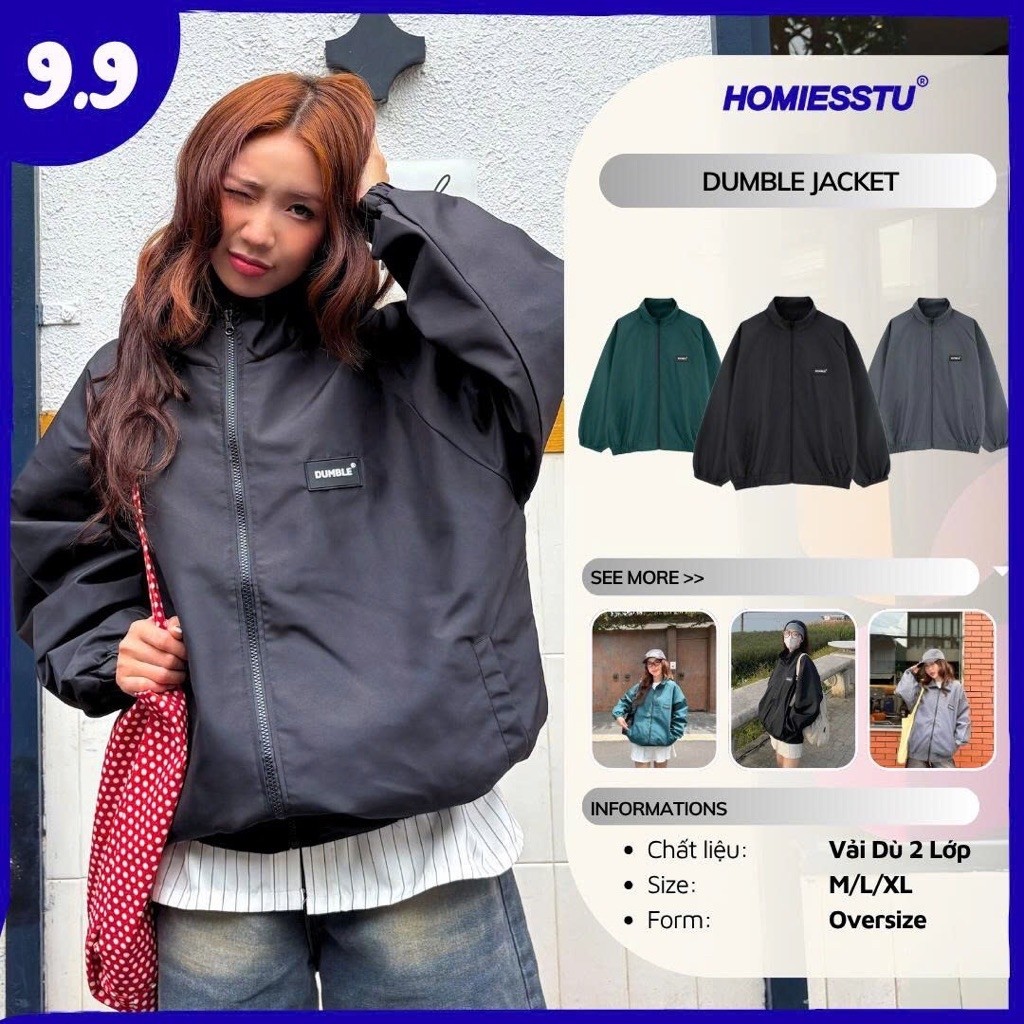 Áo Khoác Dù 2 Lớp Nam Nữ Unisex Tag Nhựa DUMBLE, áo Dumble Jacket size 45kg-80kg - Homies Saigon