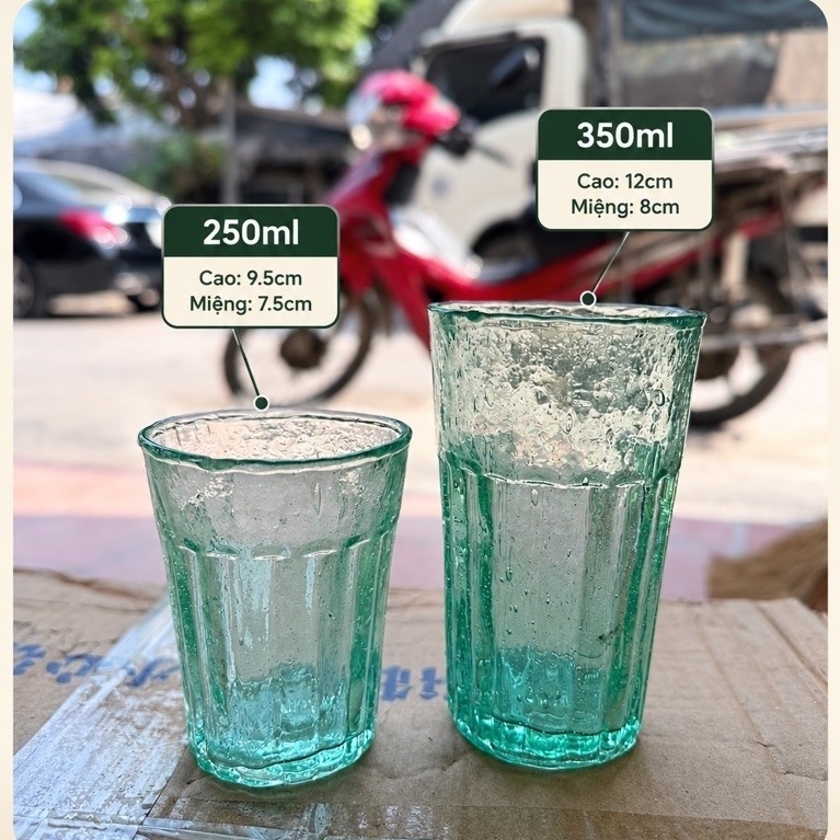 (HOẢ TỐC - MUA 10 TẶNG 2) Cốc ly thủy tinh uống bia hơi vại Hà Nội tạo bọt màu xanh dung tích 200ml 