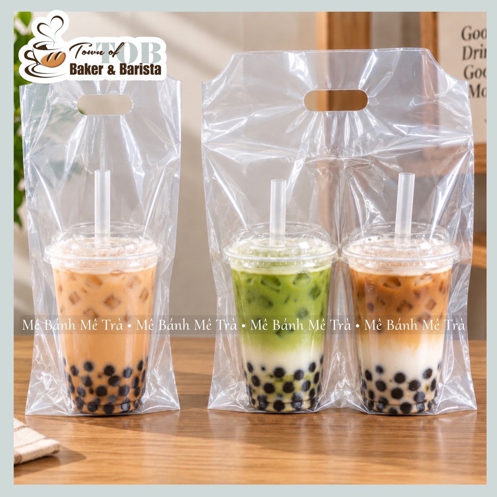 1 Kg Túi Đựng Trà Sữa 1 Ly 2 Ly - Túi PE 1 Ngăn 2 Ngăn Có Vách Ngăn - Túi PE Đựng Ly Cafe Mang Đi - 