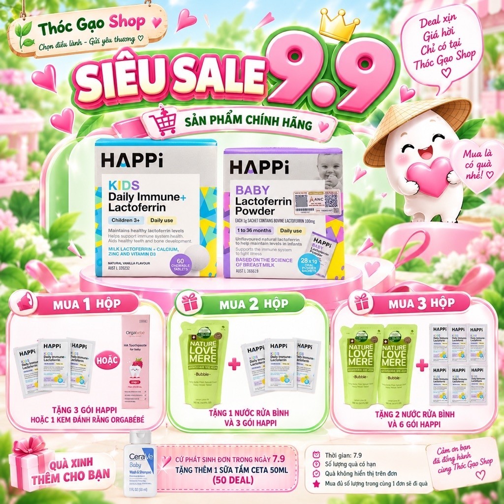 (Thóc Gạo Shop 89)(Hàng nhập khẩu) Bổ sung Happi Baby Lactoferrin hộp 28 gói làm từ sữa cho bé