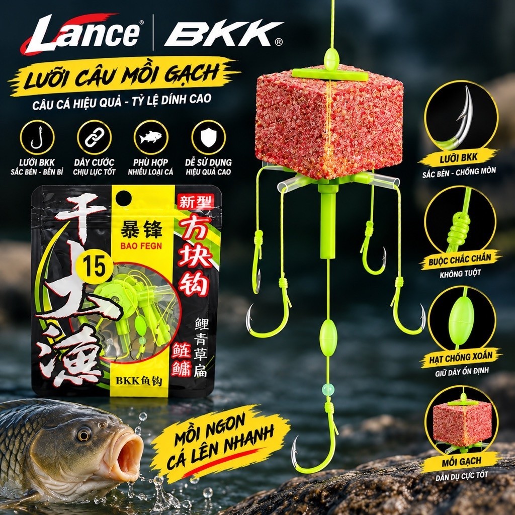 Lưỡi Câu Cá Mè Mồi Gạch Lancer BKK , Lưỡi Lancer BKK DẠ QUANG Siêu Bén, Siêu Nhạy