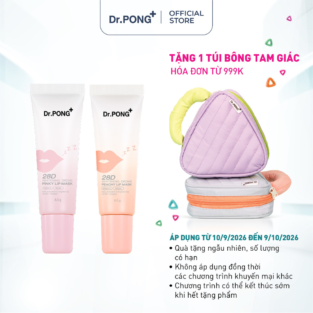 Dưỡng ẩm môi, hỗ trợ giảm thâm môi Dr.PONG 28D Whitening Drone Pinky & Peachy Lip Mask 8.5g