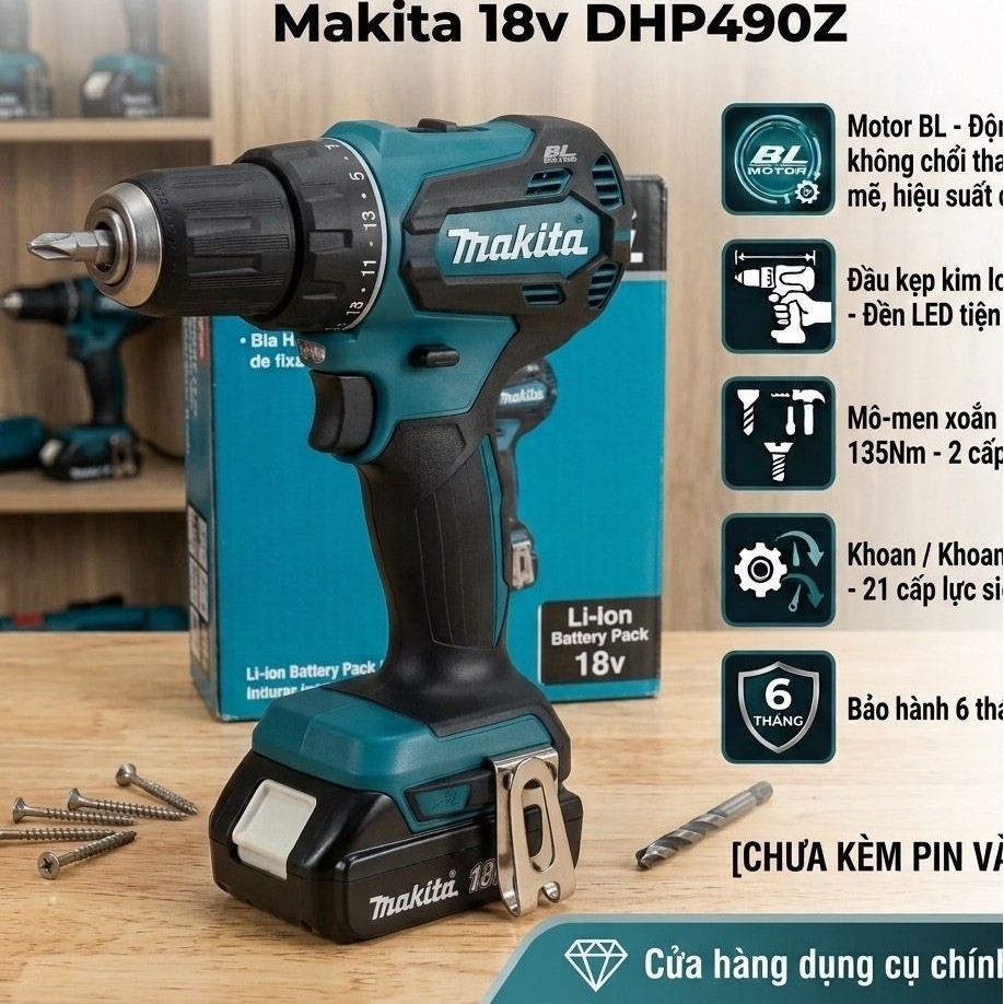 Máy khoan dùng pin 18v Makita không chổi than DHP490Z