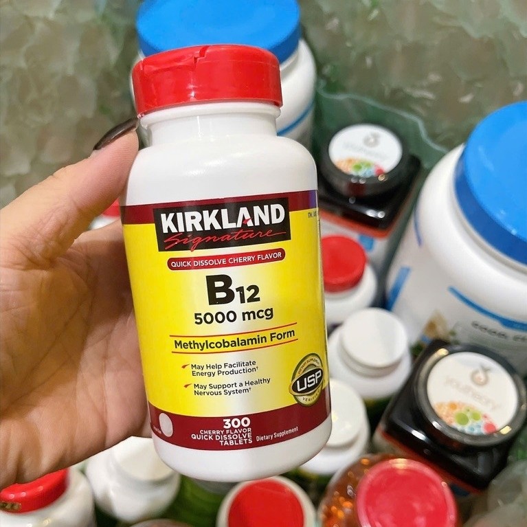 Viên ngậm Vitamin B12 Hương vị Cherry Kirkland Signature B12 5000 mcg - 300 viên - Hỗ Trợ Năng Lượng