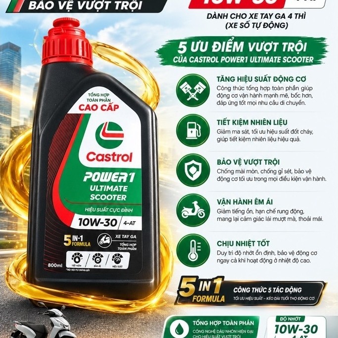 Nhớt Castrol Power 1 Ultimate Scooter 800ml – Dầu nhớt xe tay ga cao cấp