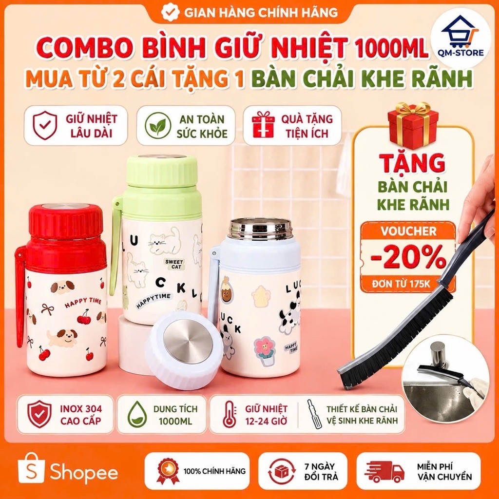 Bình Giữ Nhiệt Gucgres 1000ml - Nắp Vặn Kèm Lõi Lọc Trà - Giữ Nóng, Giữ Lạnh Lâu - Tiện Mang Đi Học,
