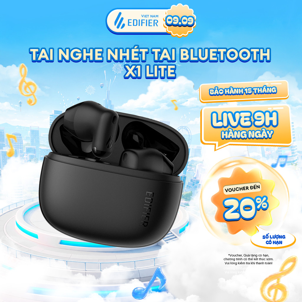 Tai Nghe Nhét Tai Bluetooth Không Dây EDIFIER X1 Lite/T10 - Chơi Nhạc Đến 28H - Độ Trễ Thấp 60ms - 15 Tháng Bảo Hành
