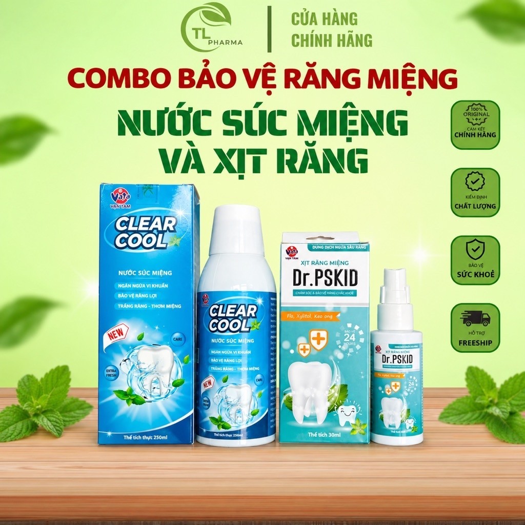 Combo Nước Súc Miệng Clear Cool 250ml + Xịt Răng Miệng Dr PSKID 30ml – Chăm Sóc Răng Miệng Hằng Ngày