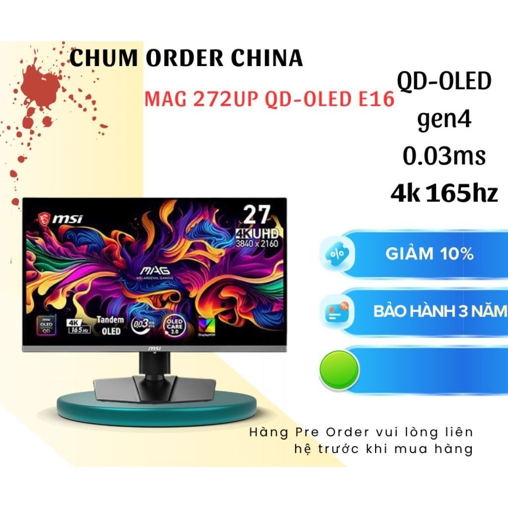 Màn hình gaming MSI MAG 272UP QD-OLED E16 (27in / UHD / QD-OLED / 165Hz / 0.03ms)