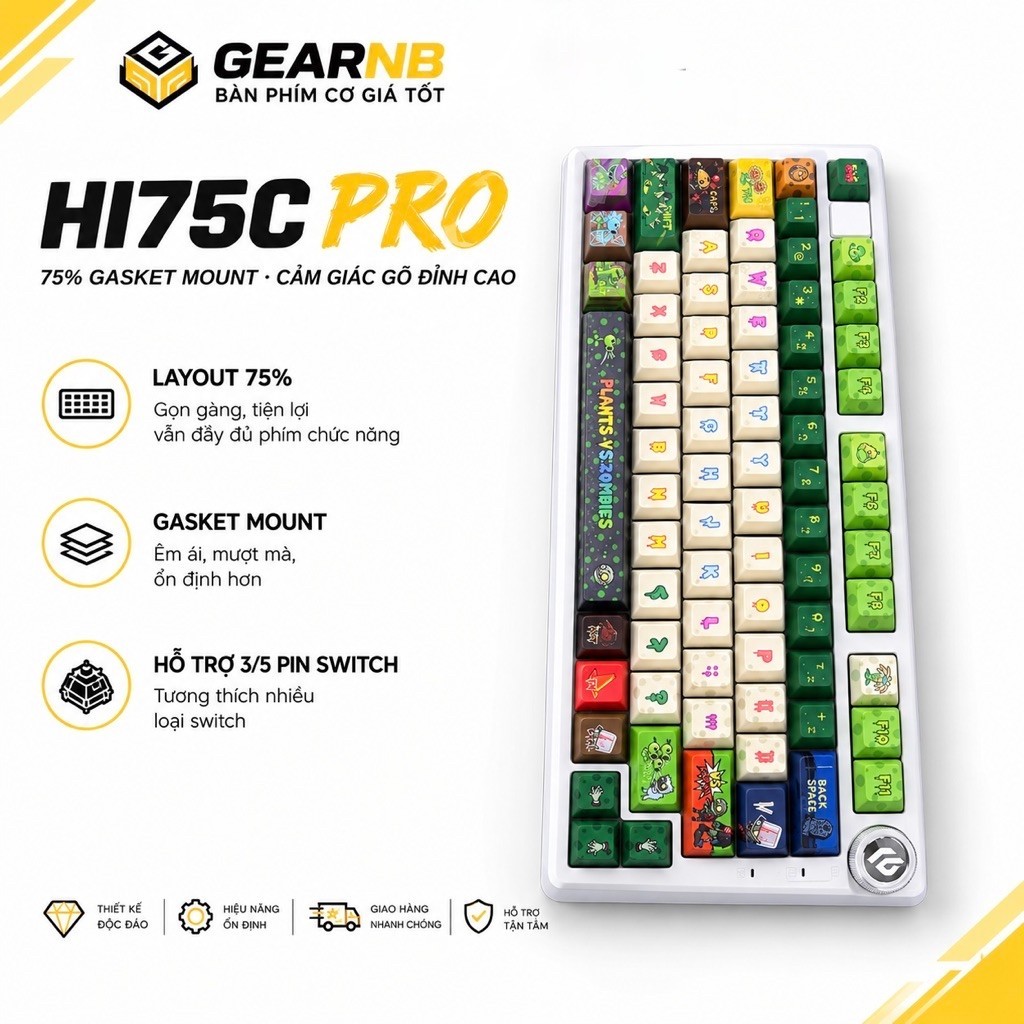 [Hoả tốc] Phím Cơ HI75C PRO Không Dây Bluetooth, Khung nhôm,Núm Xoay Chỉnh Âm Lượng, Dùng Cho PC Laptop Chơi Game
