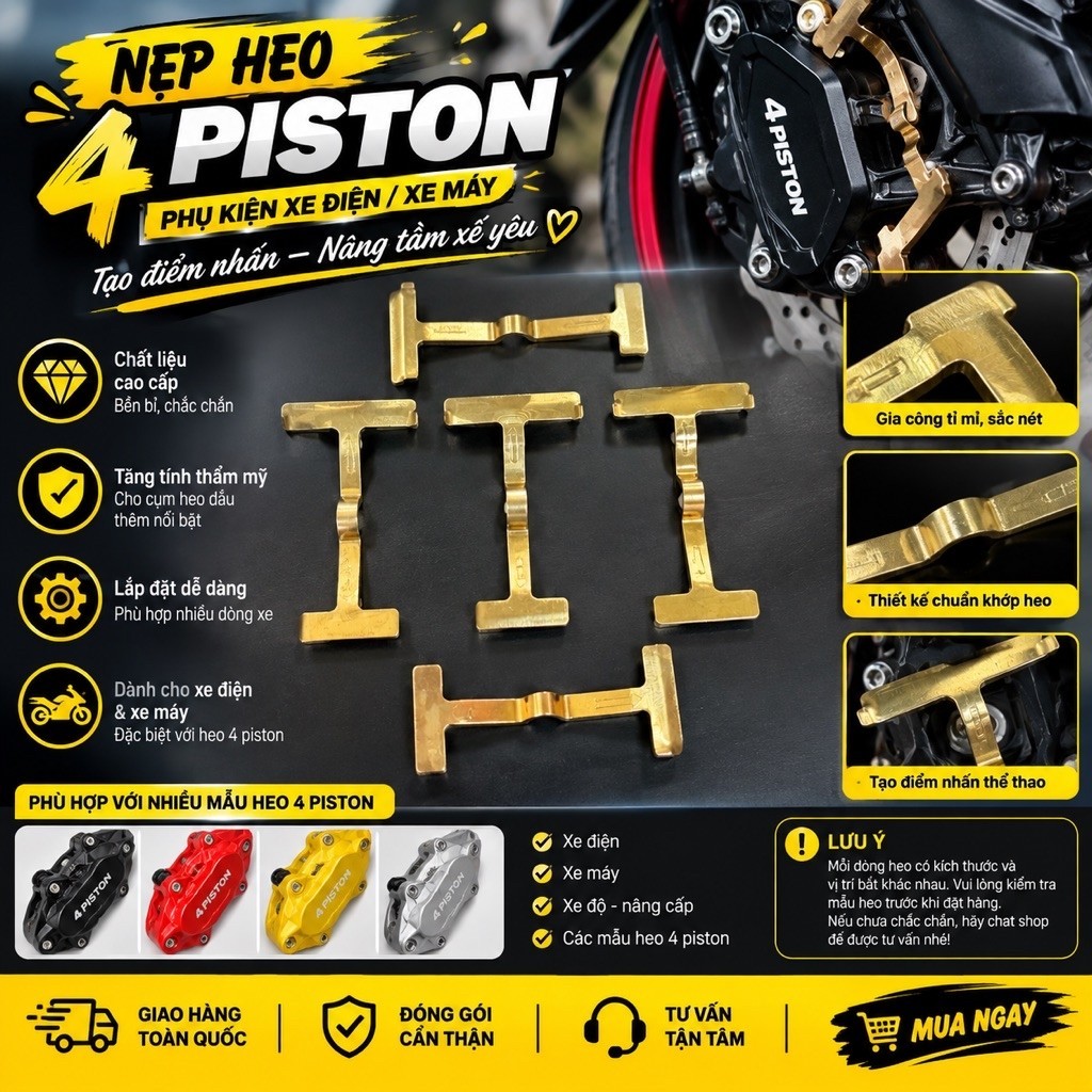 NẸP HEO 4 PISTON – PHỤ KIỆN TRANG TRÍ HEO DẦU XE ĐIỆN / XE MÁY
