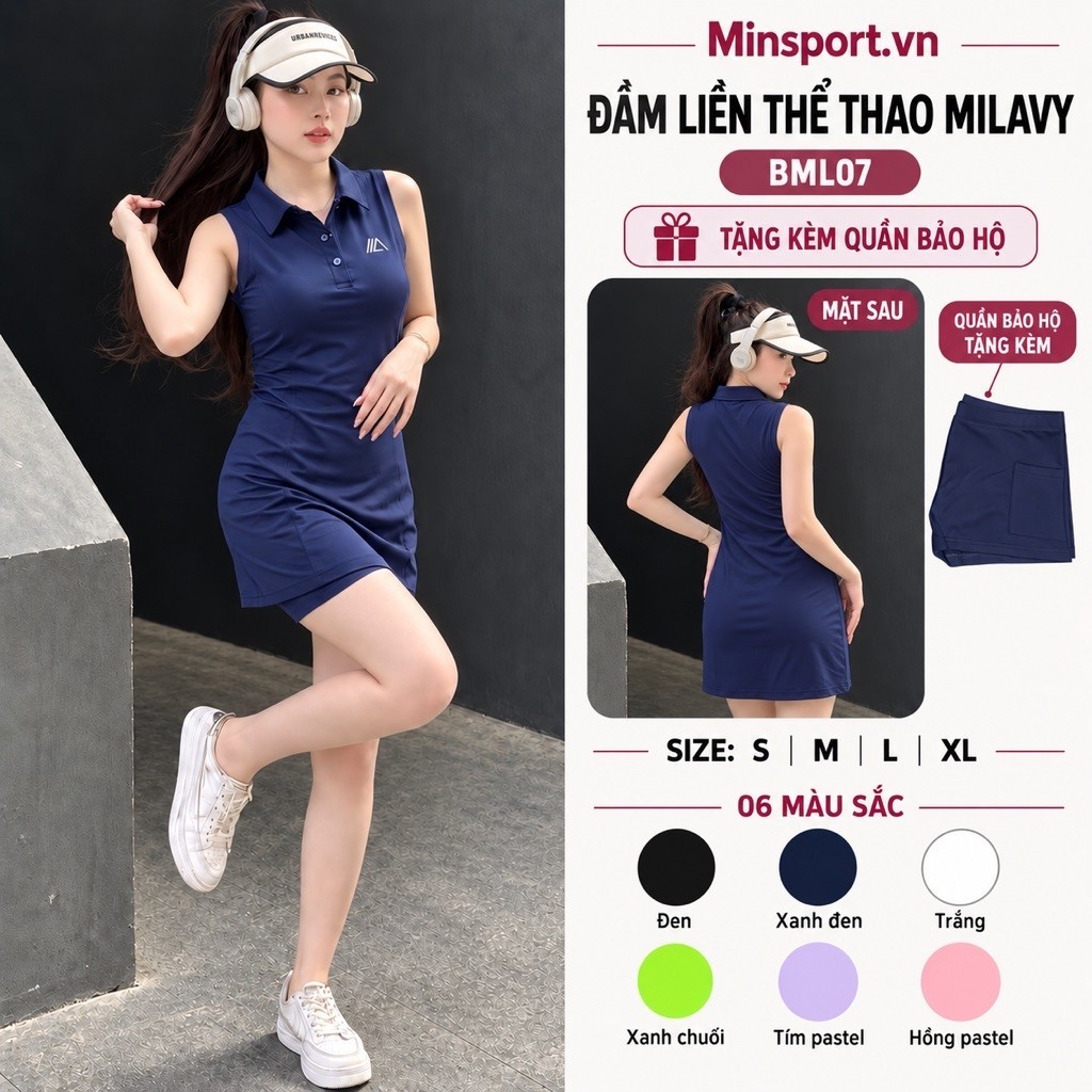 Đầm Thể Thao Nữ MILAVY Liền Thân Dáng Suông Ôm Cổ Trụ