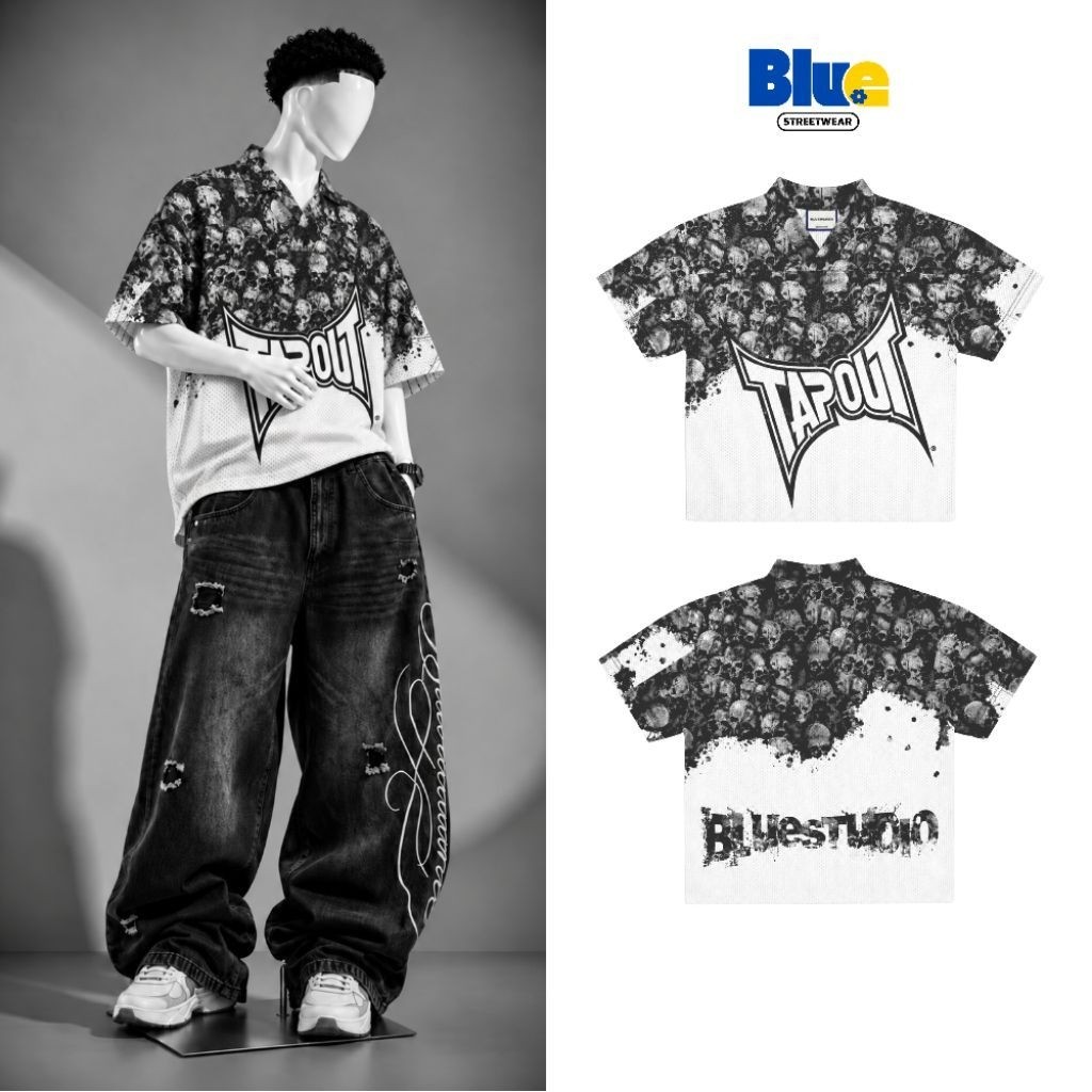 Áo Jersey Lưới Lỗ Thoáng Khí In Chuyển Nhiệt Blue Streetwear Tapout