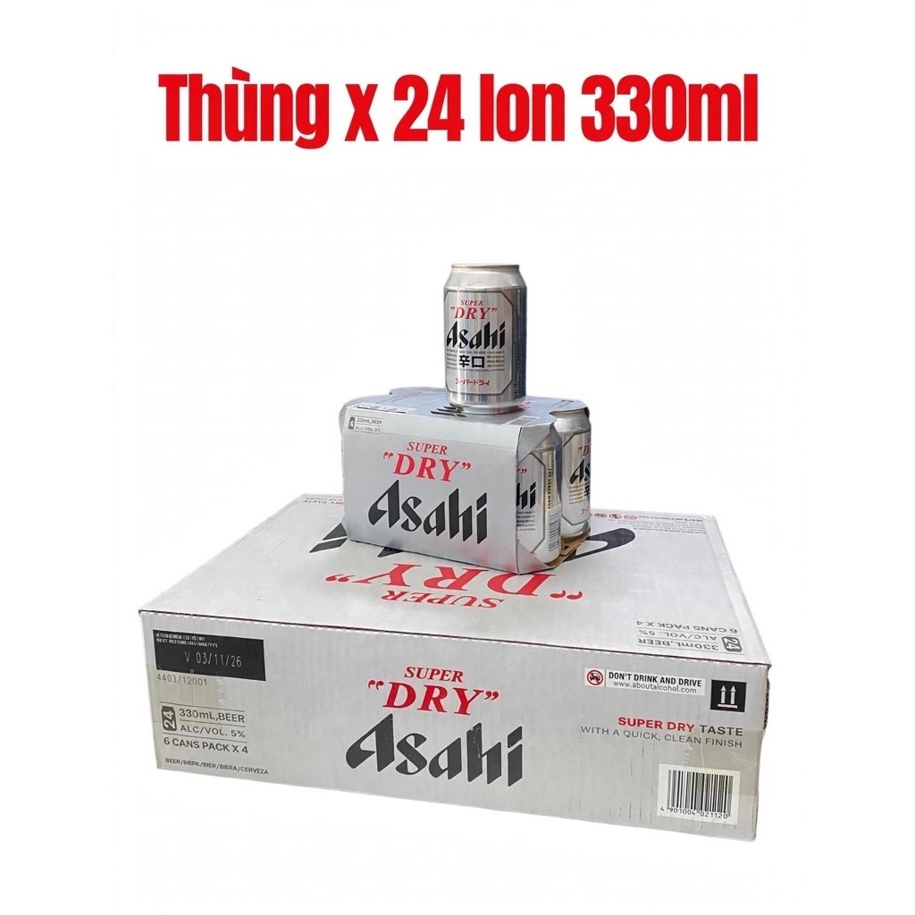 [Date 12.2026]Bia Asahi Super Dry Nhật - Thùng 24 Lon Bia Asahi 5% Chính Hãng