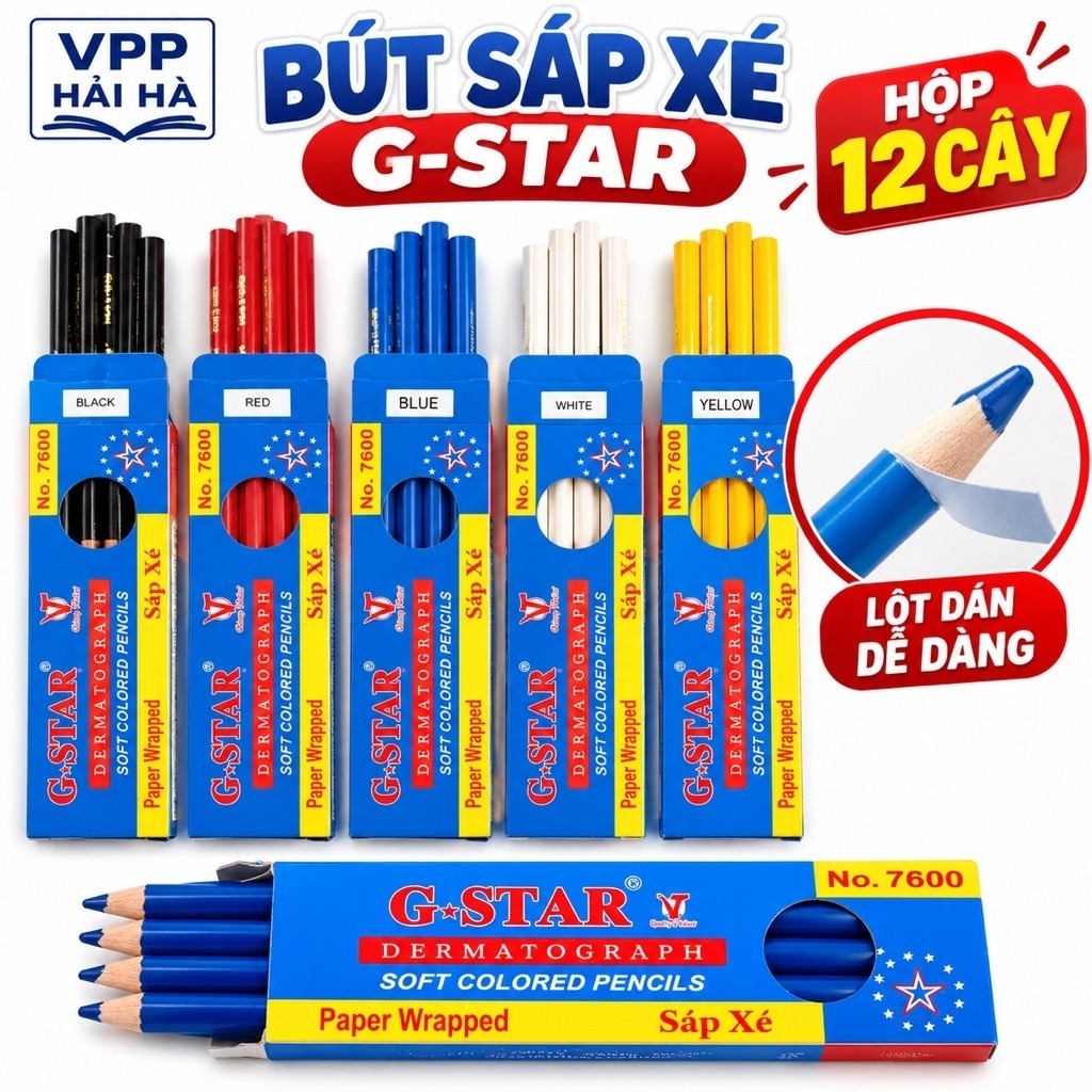 HỘP 12 CÂY SÁP XÉ / CHÌ XÉ GSTAR 7600 VIẾT TRÊN MỌI CHẤT LIỆU VẢI, KIẾNG, GỐM, DA... SIÊU TIỆN LỢI