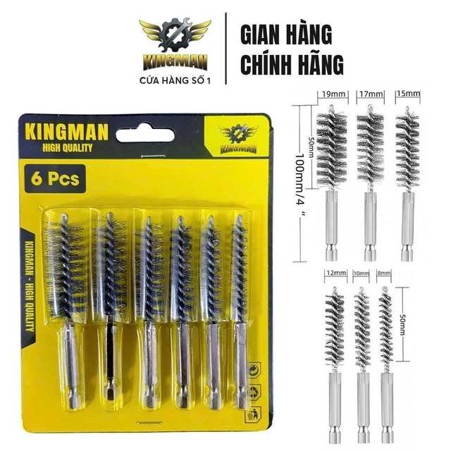 Bộ 6 Chổi Cọ Làm Sạch Máy Móc, phụ kiện xe máy 8-19mm KINGMAN – Chân Lục Giác, Cọ Vệ Sinh Đa Năng K416