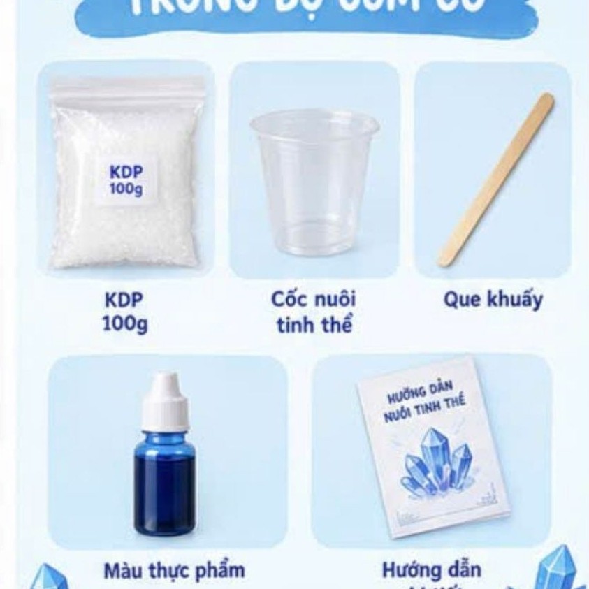 Bộ Kit Nuôi Tinh Thể KDP (MKP) 100g – Thí Nghiệm Khoa Học STEM Tự Làm Tại Nhà