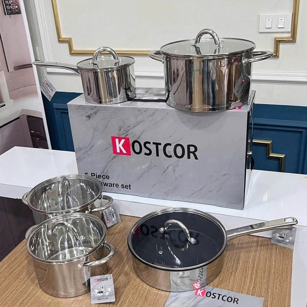 BỘ NỒI 9 ĐÁY TỪ KOSTCOR ĐỨC 5 MÓN- Bộ nồi inox Hàng loại 1  CAO CẤP CHÍNH HÃNG