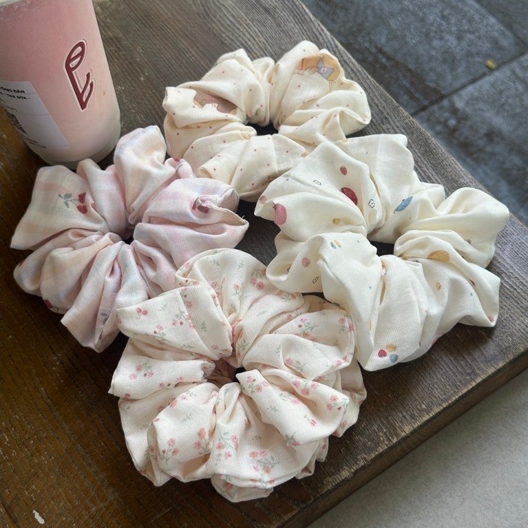 Scrunchies Dây cột tóc bản lớn chất liệu vải xô cotton độ phồng lớn