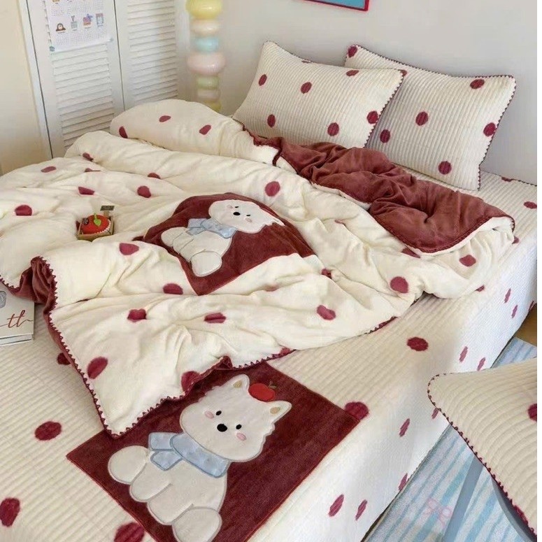Bộ Nỉ 5D Cartoon - Chất Liệu Nỉ Nhung Cao Cấp Mềm Mịn - Set 4 Món Vỏ Chăn - Thiết Kế Nhân Vật Hoạt H