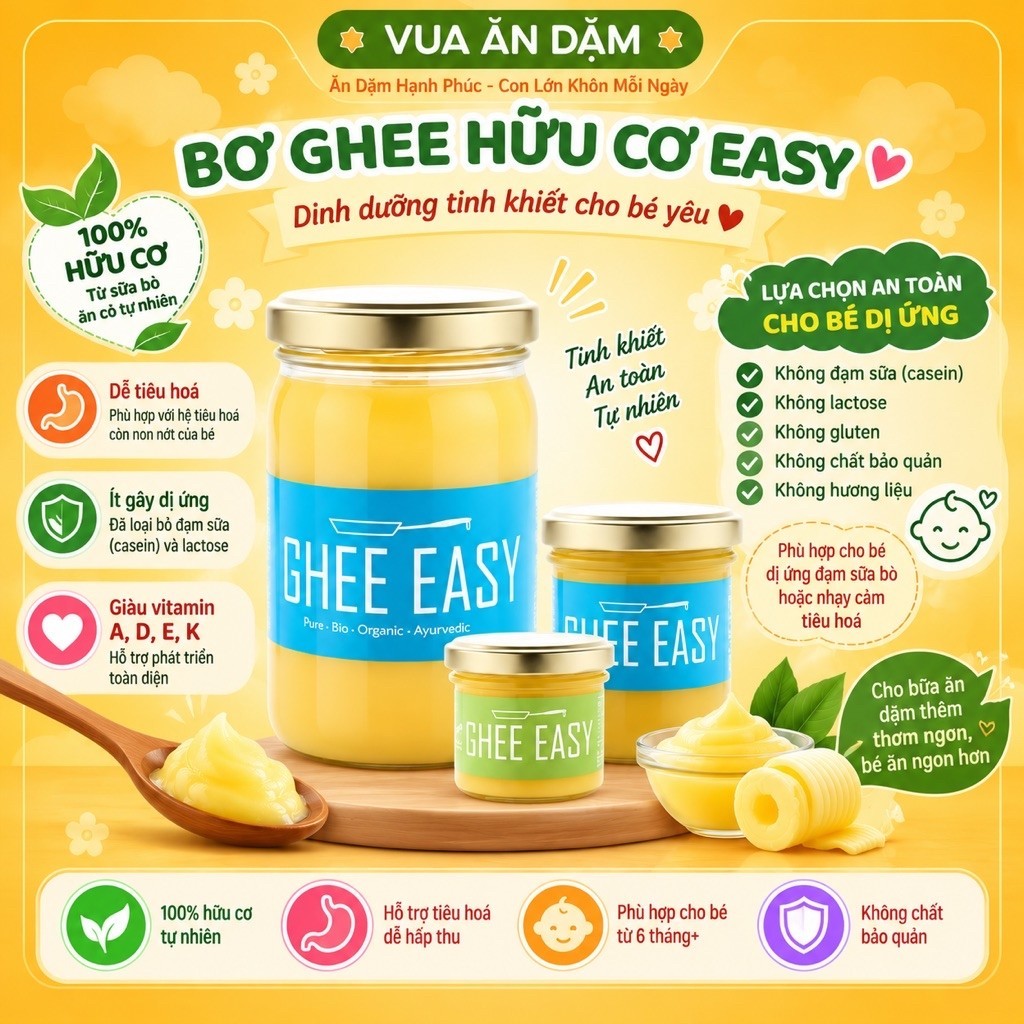 [Date 10/2027] Bơ Ghee Hữu Cơ EASY–Ghee Butter Organic, Không Lactose, Giàu Dinh Dưỡng, Dành Cho Bé 
