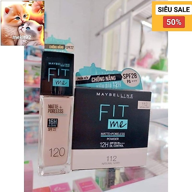 Phấn maybelline fit me kiềm dầu tone 120 & 112 - Kem che khuyết điểm maybelline - Kem lót maybelline