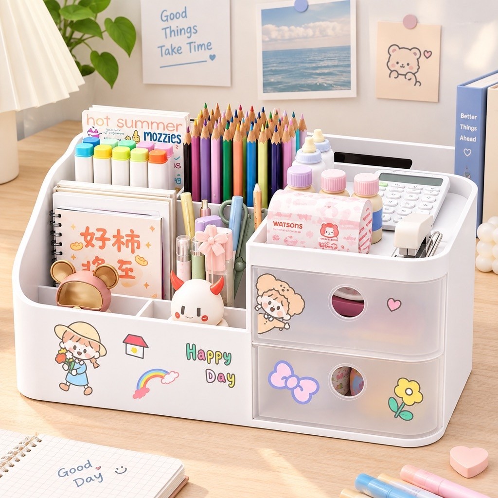Kệ Đựng Bút Đa Năng Có Ngăn Kéo - Hộp Đựng Bút, Mỹ Phẩm, Đồ Dùng Bàn Học Gọn…