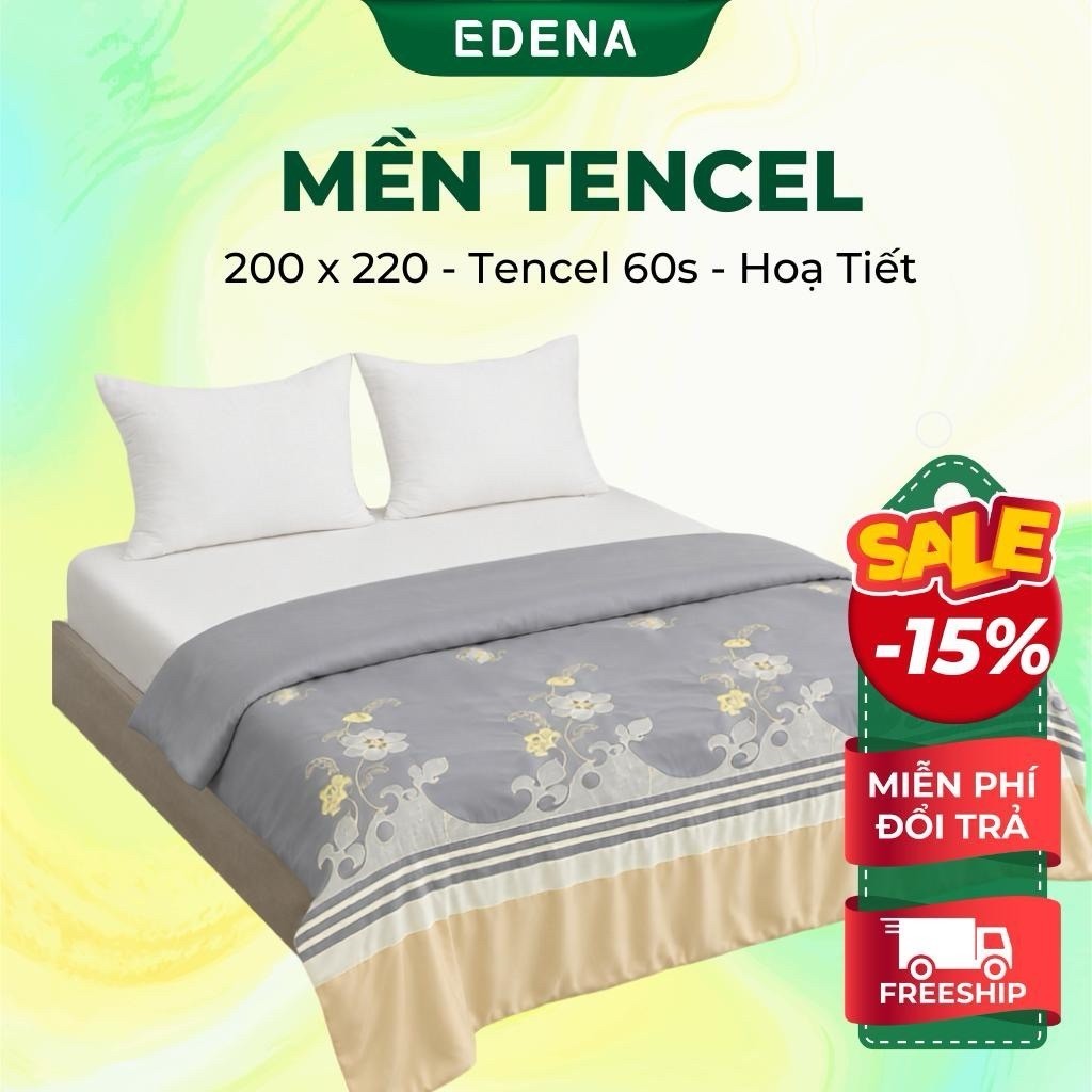 Mền Tencel 60s Edena Mịn Mát, Nhiều Màu Sắc Họa Tiểt - Ruột Chần Gòn Tấm Mềm Mại Thoáng Khí