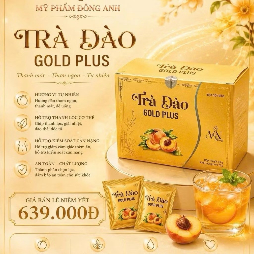 Trà Đào Gold Plus Đông Anh Hộp 15 Gói 5g - Trà Đào Gold Plus