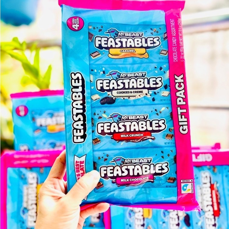 [Auth Mỹ]Vĩ 4 thanh Socola MrBeast Feastables nhiều vị 60gr.