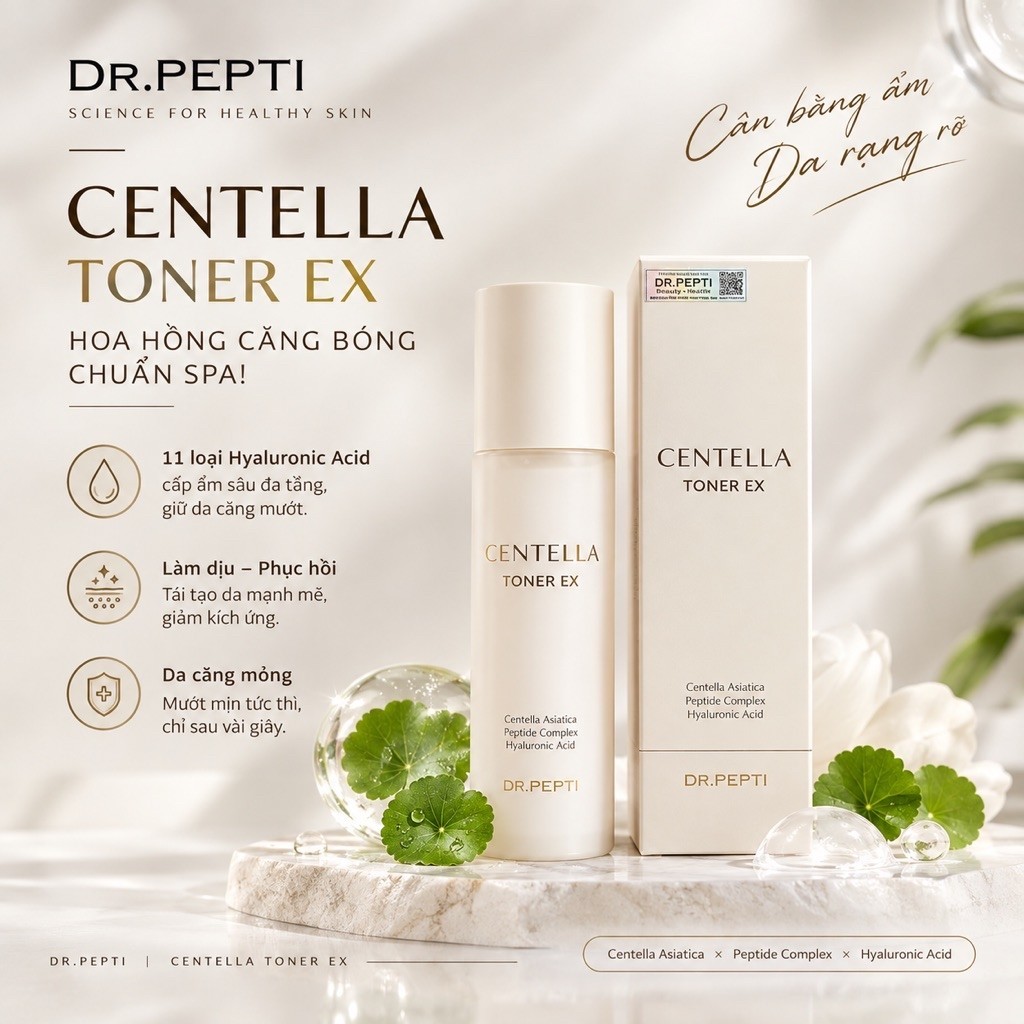 Nước Hoa Hồng Dưỡng Da Cấp Ẩm, Căng Bóng Dr.Pepti Centella Toner Ex 180ml
