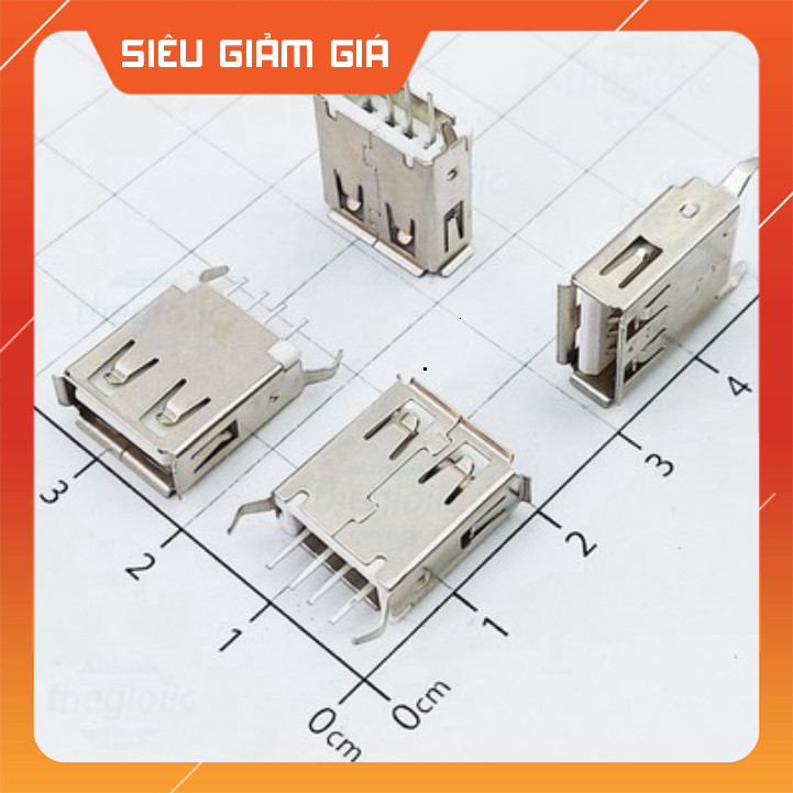 [20 Cái]- AF180 Cổng USB Cái 2.0 Type A 4 Chân Thẳng Xuyên Lỗ SmartFix Linh Kiện