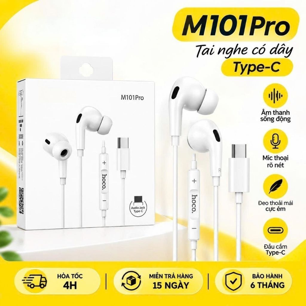 Tai nghe nhét tai có dây M101 Pro có nút chỉnh âm thanh chân Type C