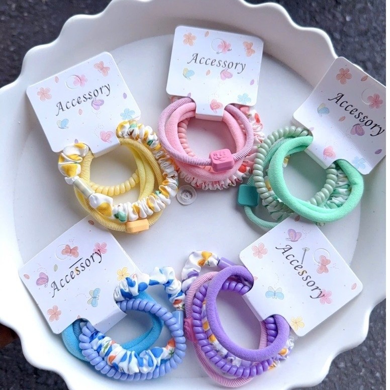 🍒 1 Set 4 Dây Buộc Tóc Mix Nhiều Chi Tiết Dễ Thương Phong Cách Hàn Quốc - Cột Tóc Đa Dạng Màu Sắc Tiểu Thư