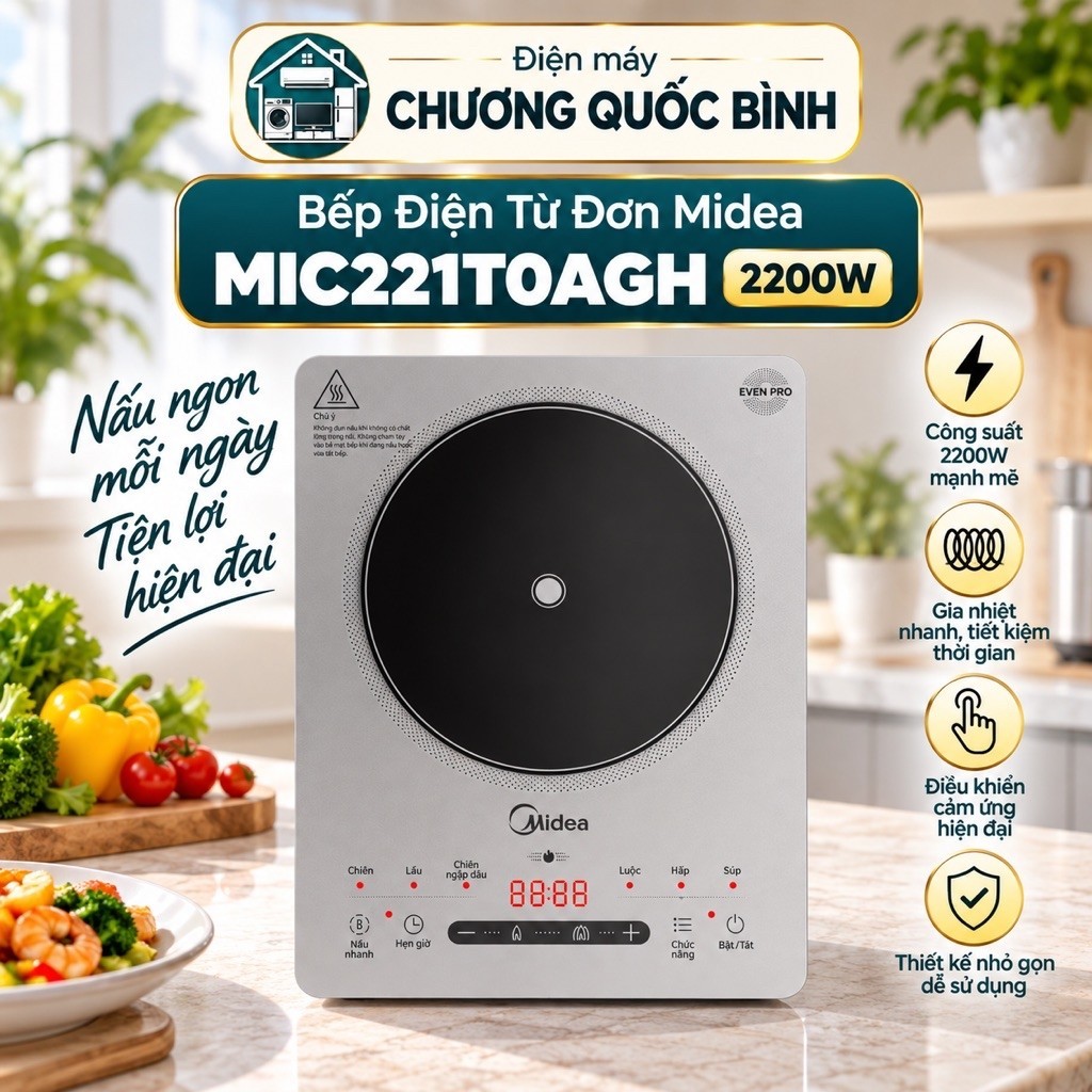 Bếp Điện Từ Đơn Midea  MIC221T0AGA (màu be)  2200W-------Bếp Điện Từ Đơn Midea MIC221T0AGH ( màu xám